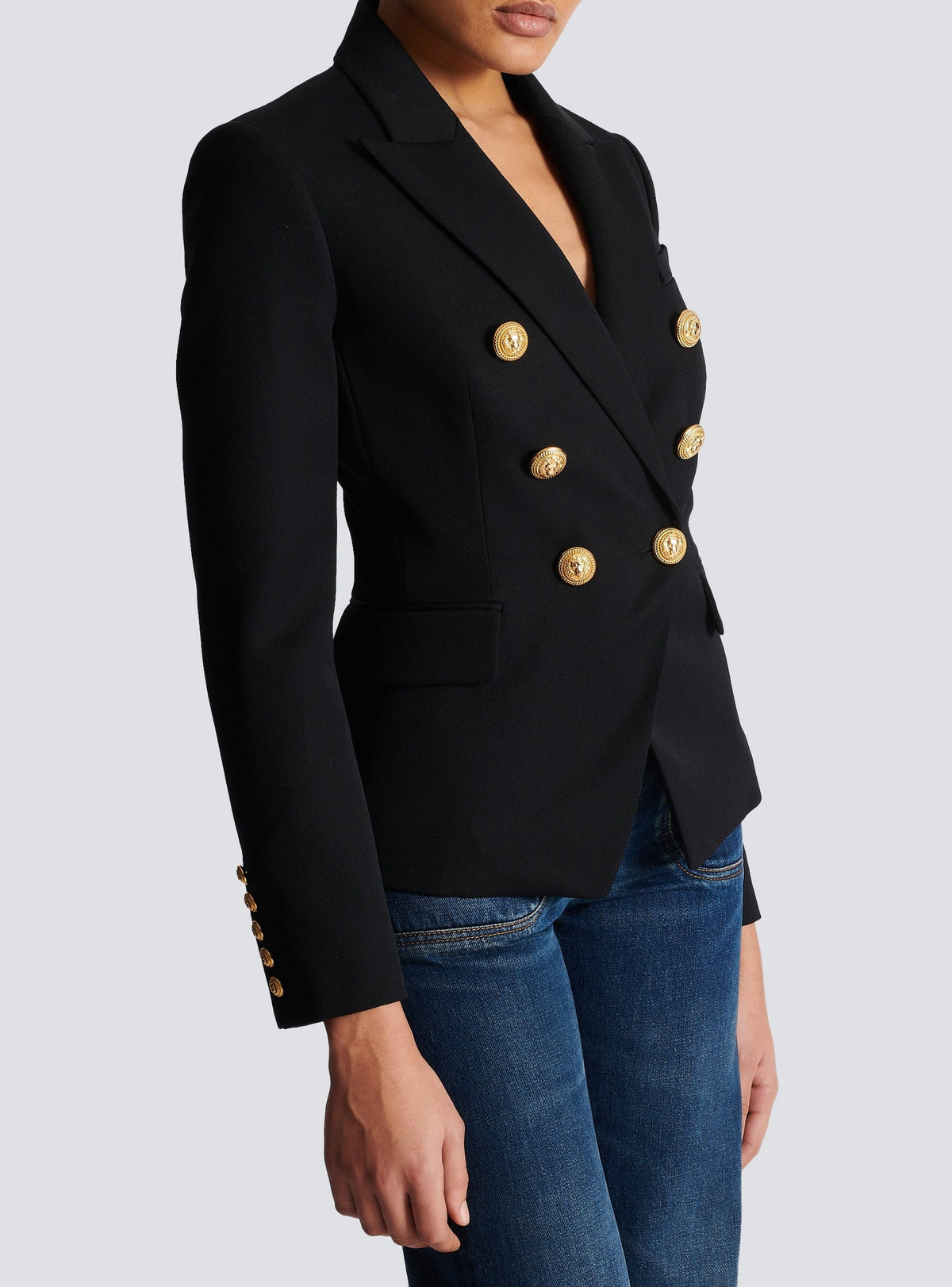 6-button wool jacket - Black