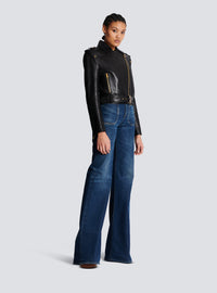 Veste en cuir ceinture courte - Noir