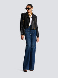 Veste en cuir ceinture courte - Noir