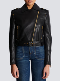 Veste en cuir ceinture courte - Noir