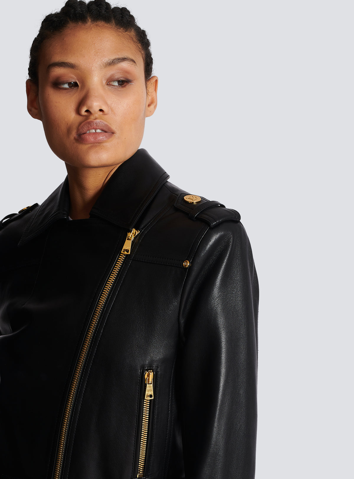 Veste en cuir ceinture courte - Noir