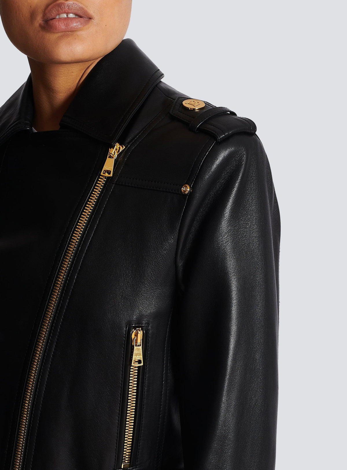 Veste courte à ceinture en cuir - Noir