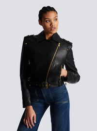 Veste en cuir ceinture courte - Noir