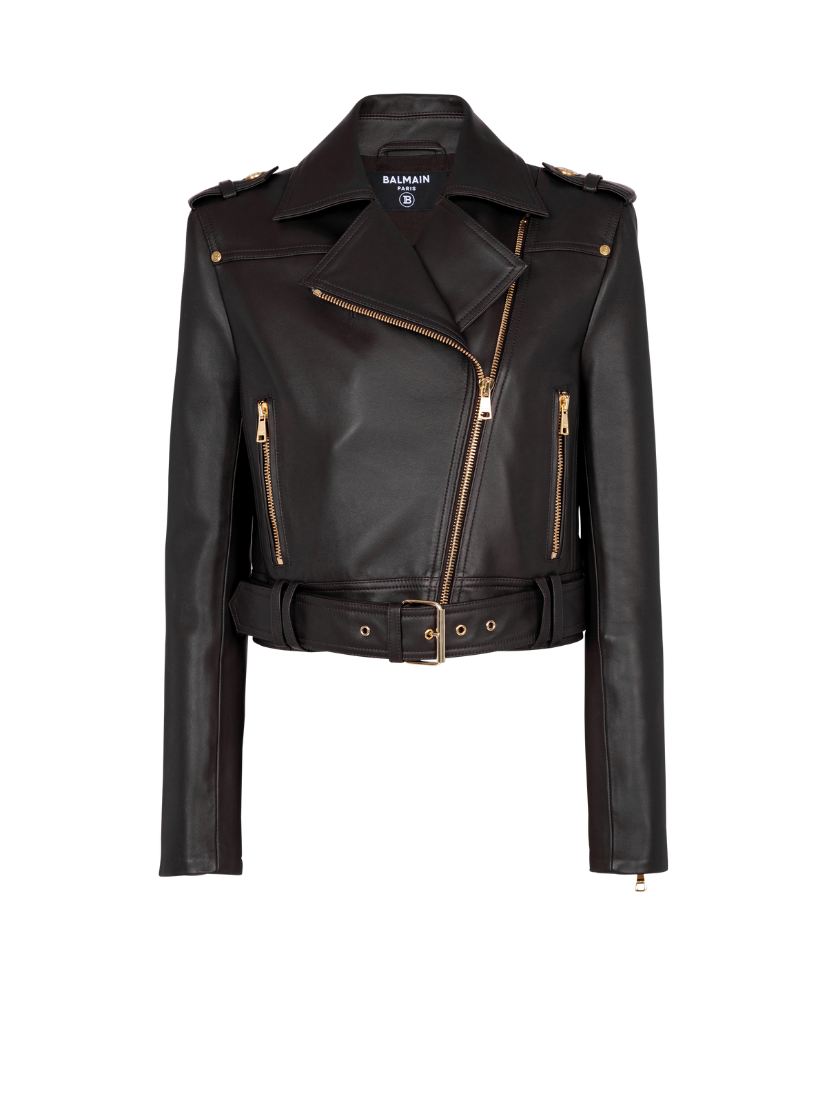 Veste en cuir ceinture courte - Noir