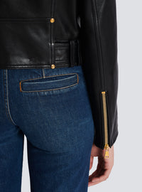 Veste en cuir ceinture courte - Noir