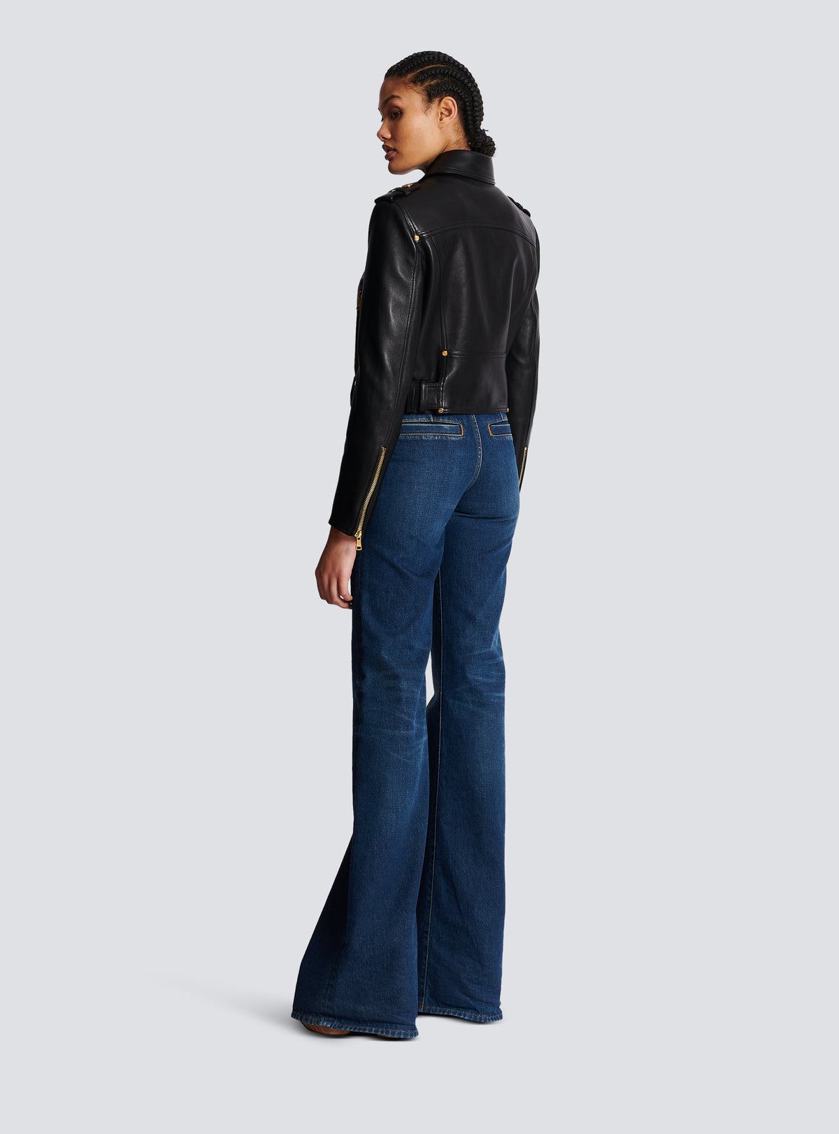Veste en cuir ceinture courte - Noir