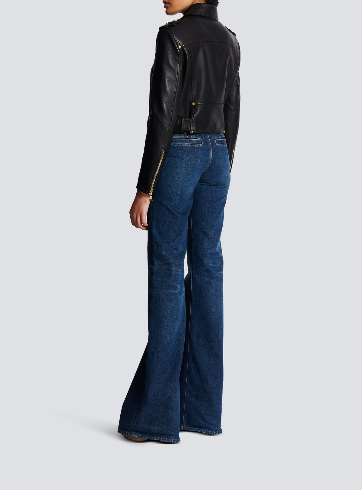 Veste courte à ceinture en cuir - Noir