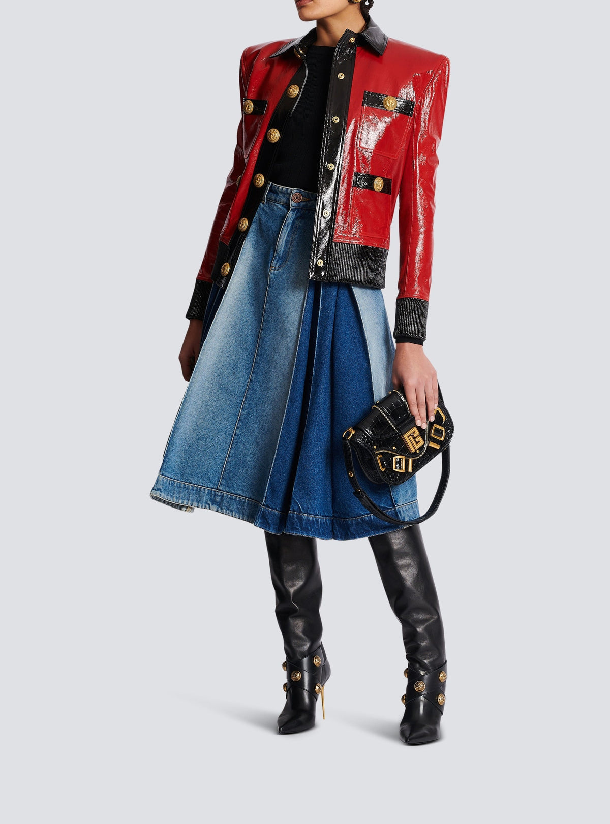 Veste en cuir verni - Rouge & Noir