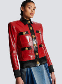 Veste en cuir verni bicolore - Rouge & Noir