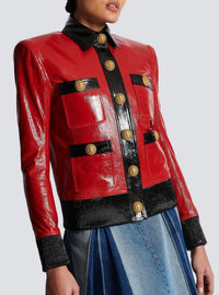 Veste en cuir verni - Rouge & Noir