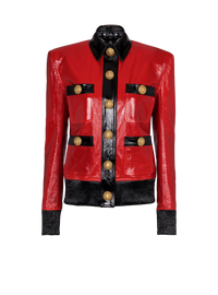 Veste en cuir verni bicolore - Rouge & Noir