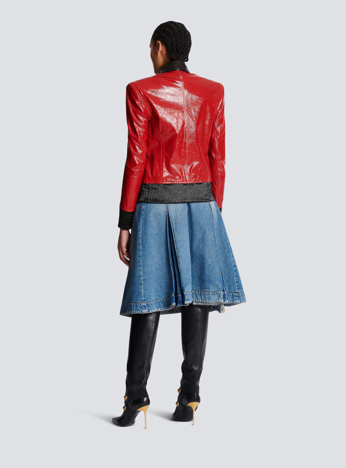 Veste en cuir verni bicolore - Rouge & Noir