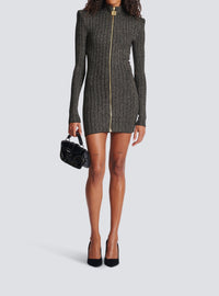 Robe courte zippée en maille - Noir & Or