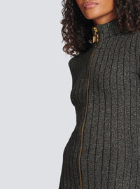 Robe courte zippée en maille - Noir & Or