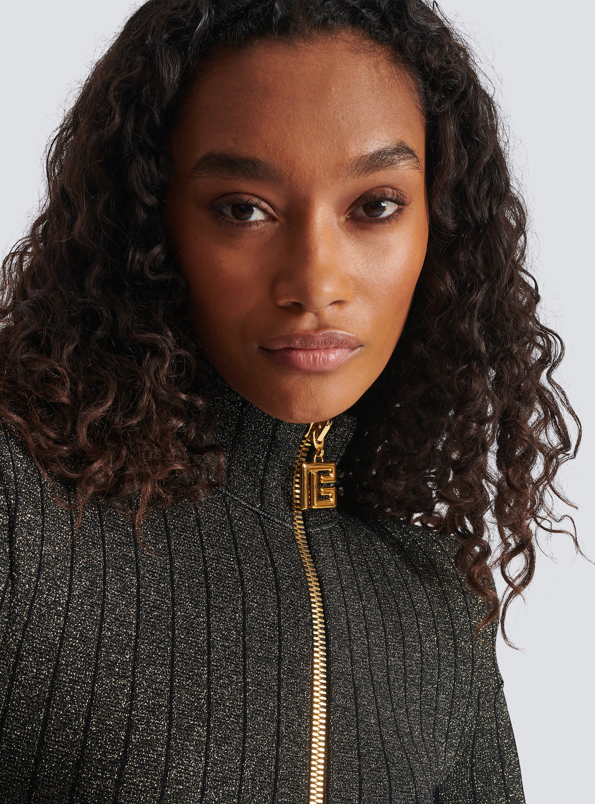 Robe zippée en maille lurex - Noir & Or