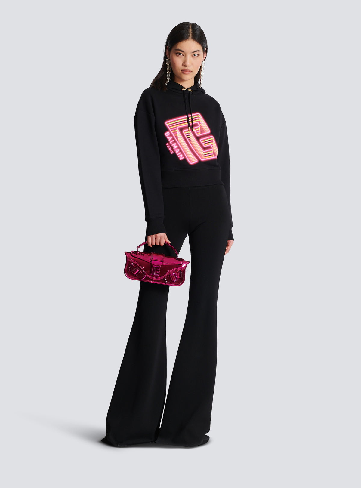 Sweat-shirt court imprimé néon - Noir