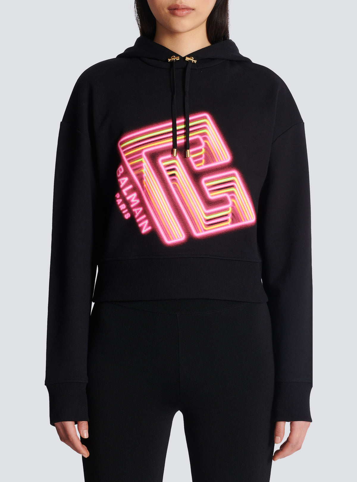 Sweat-shirt court imprimé néon - Noir