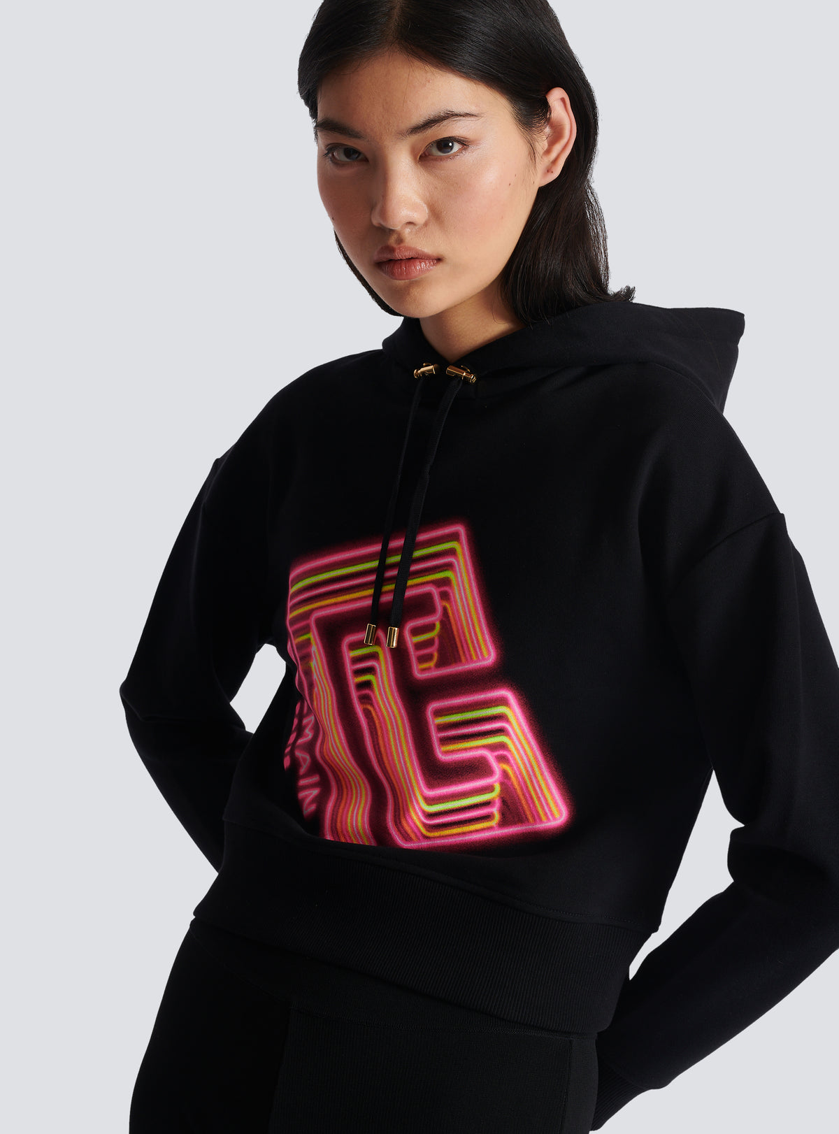 Sweat-shirt court imprimé néon - Noir