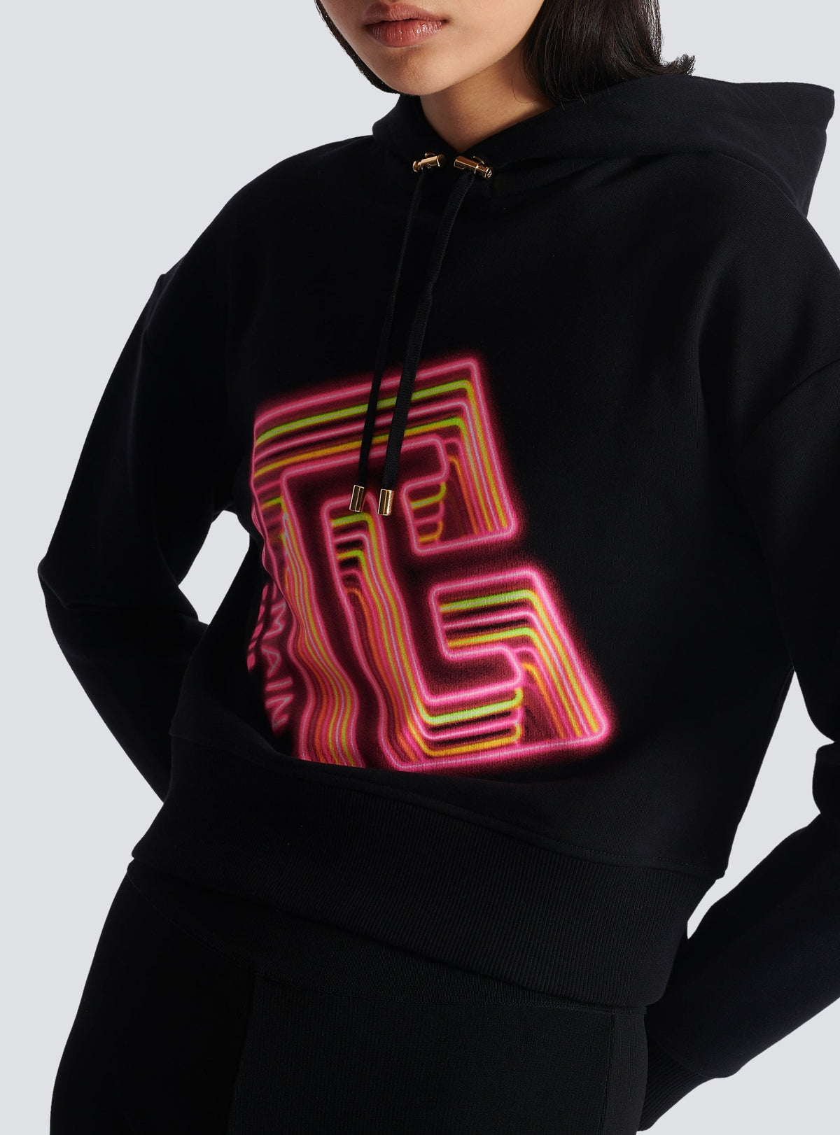Cropped sweatshirt with neon print - Black
