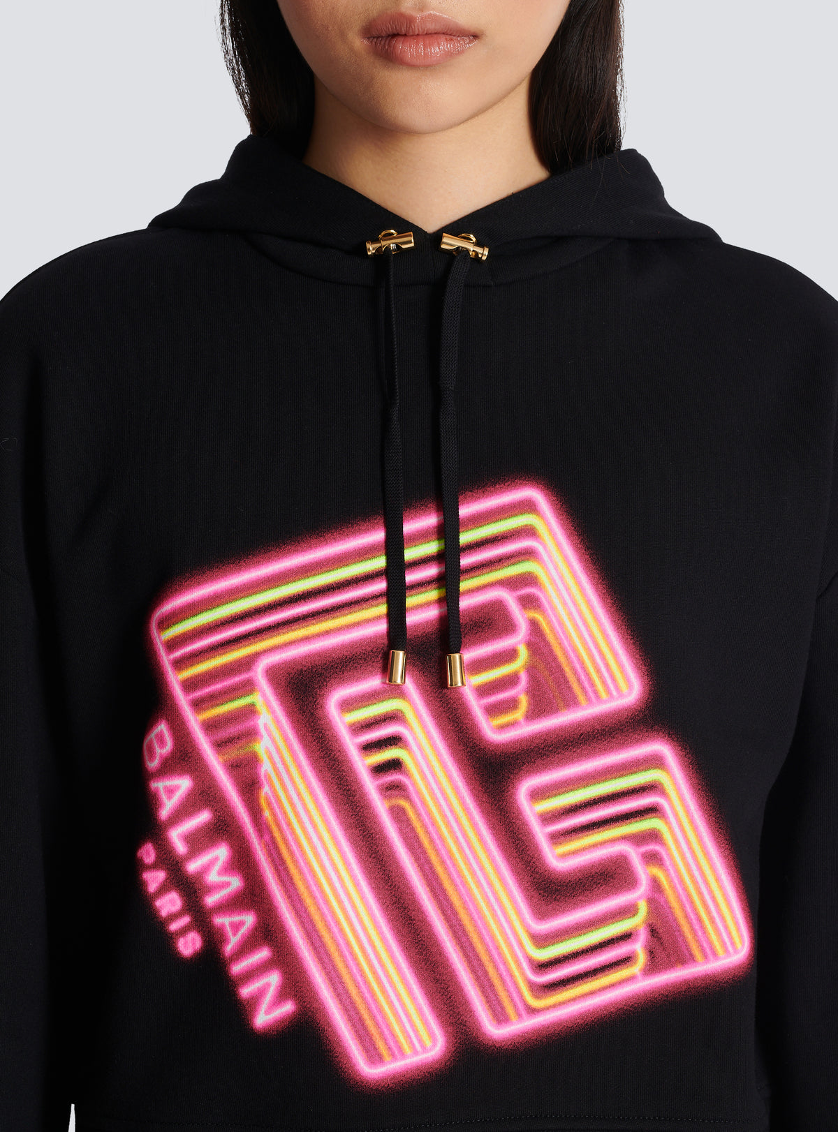 Sweat-shirt court imprimé néon - Noir