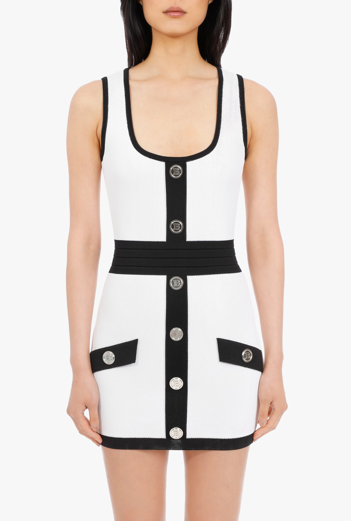 Robe courte en maille - Blanc & Noir