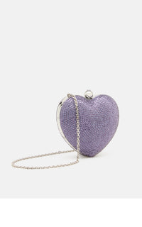 Small Cristal Heart minaudière in leather & rhinestones - Lavender