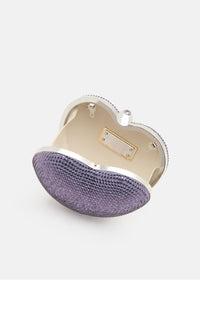 Small Cristal Heart minaudière in leather & rhinestones - Lavender