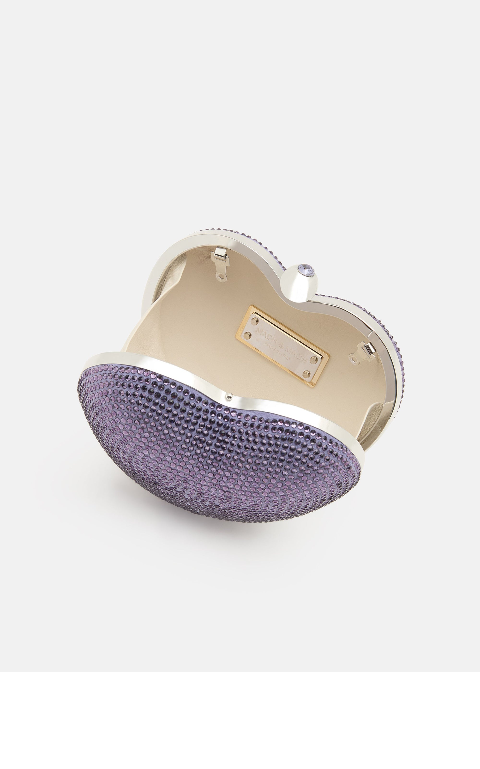 Small Cristal Heart minaudière in leather & rhinestones - Lavender
