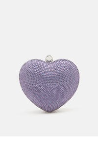 Small Cristal Heart minaudière in leather & rhinestones - Lavender