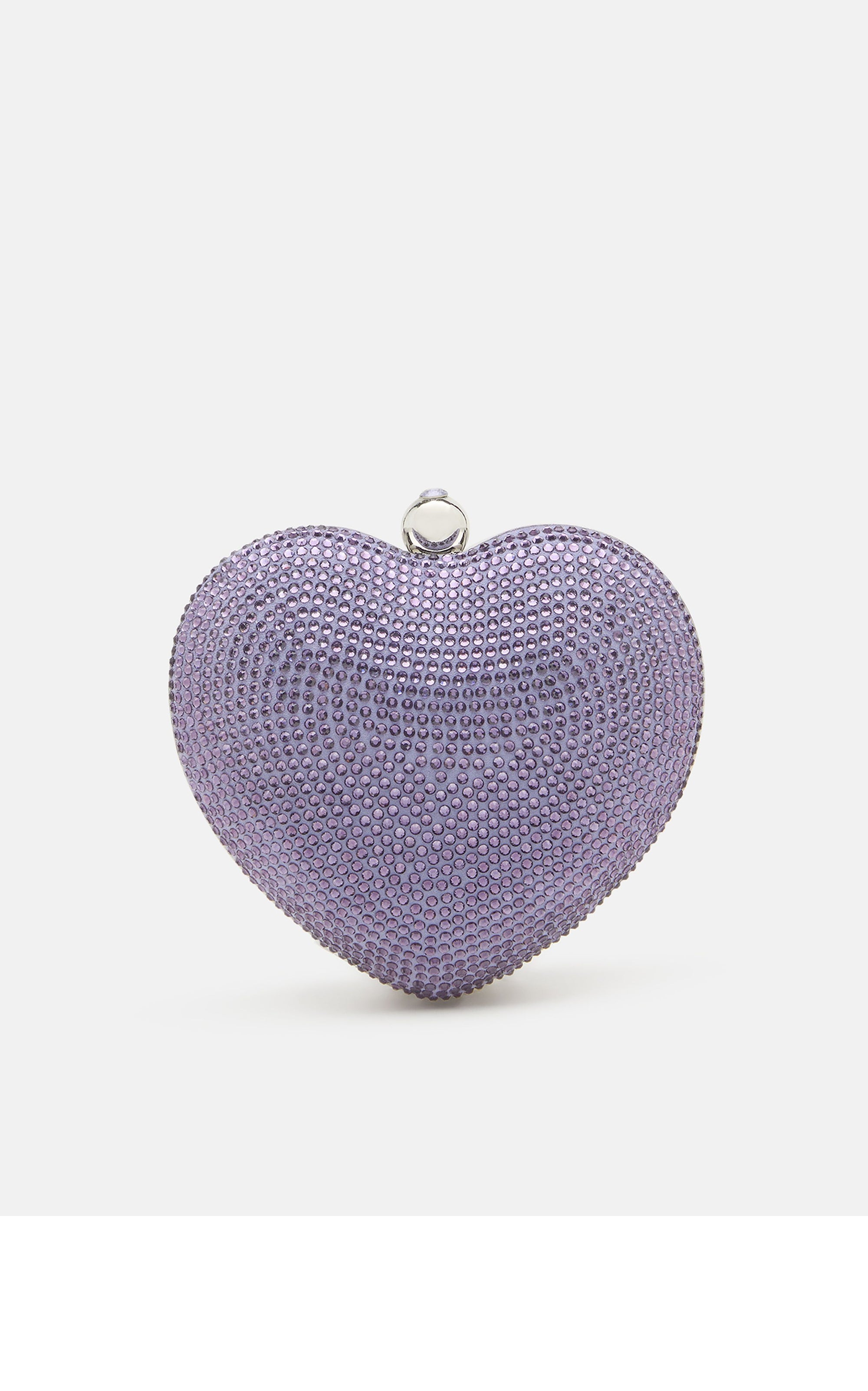 Small Cristal Heart minaudière in leather & rhinestones - Lavender
