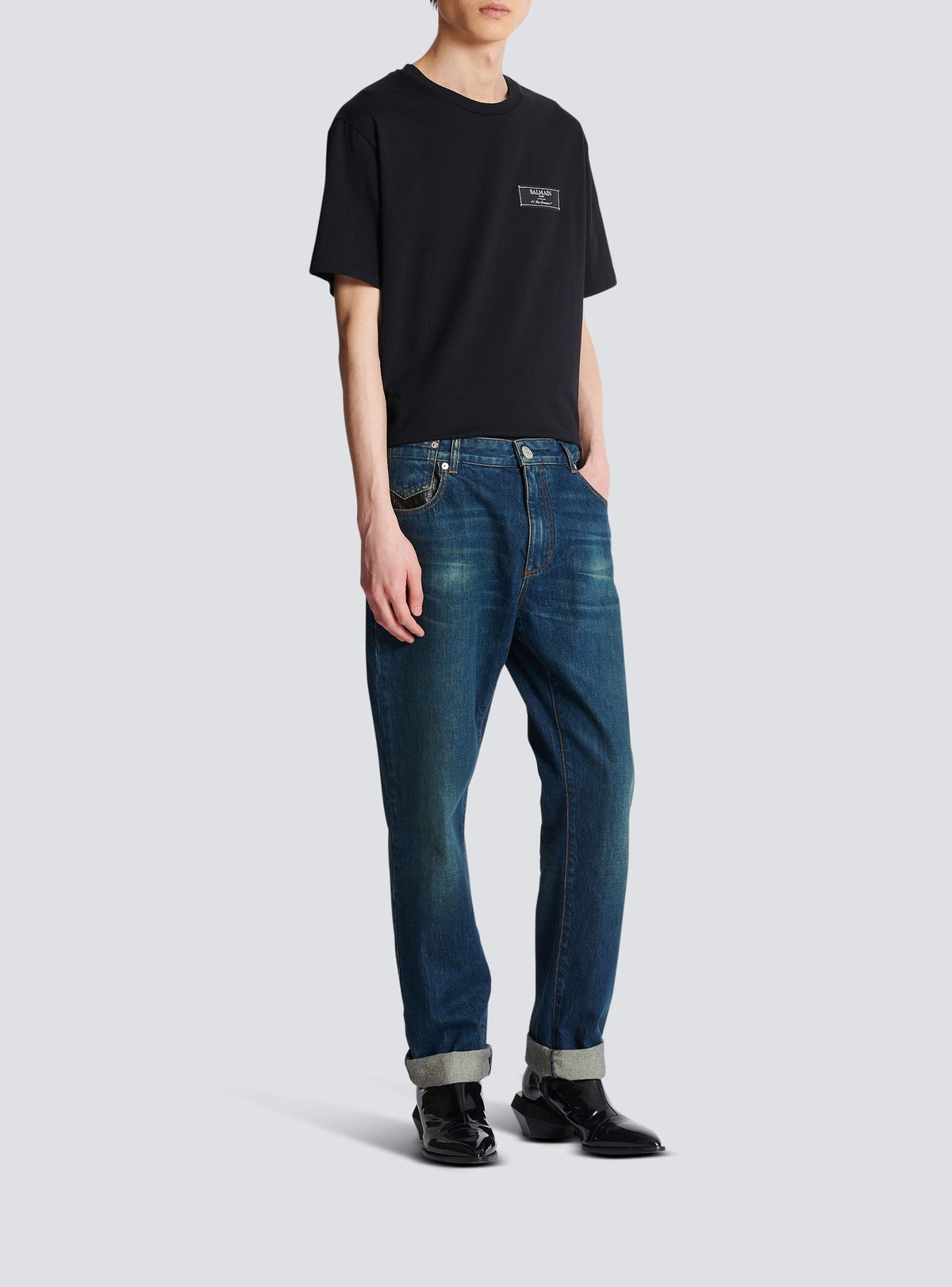 Pantalon droit en denim - Bleu Jean Brut & Noir