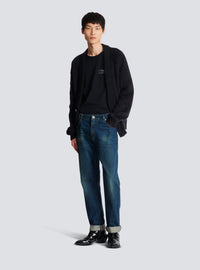 Jean droit avec poches en cuir - Bleu Jean Brut & Noir