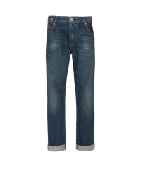 Jean droit avec poches en cuir - Bleu Jean Brut & Noir