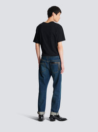 Jean droit avec poches en cuir - Bleu Jean Brut & Noir