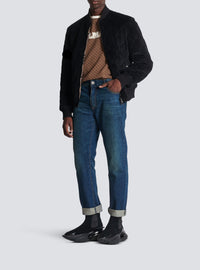 Pantalon droit vintage en denim - Bleu Jean Brut