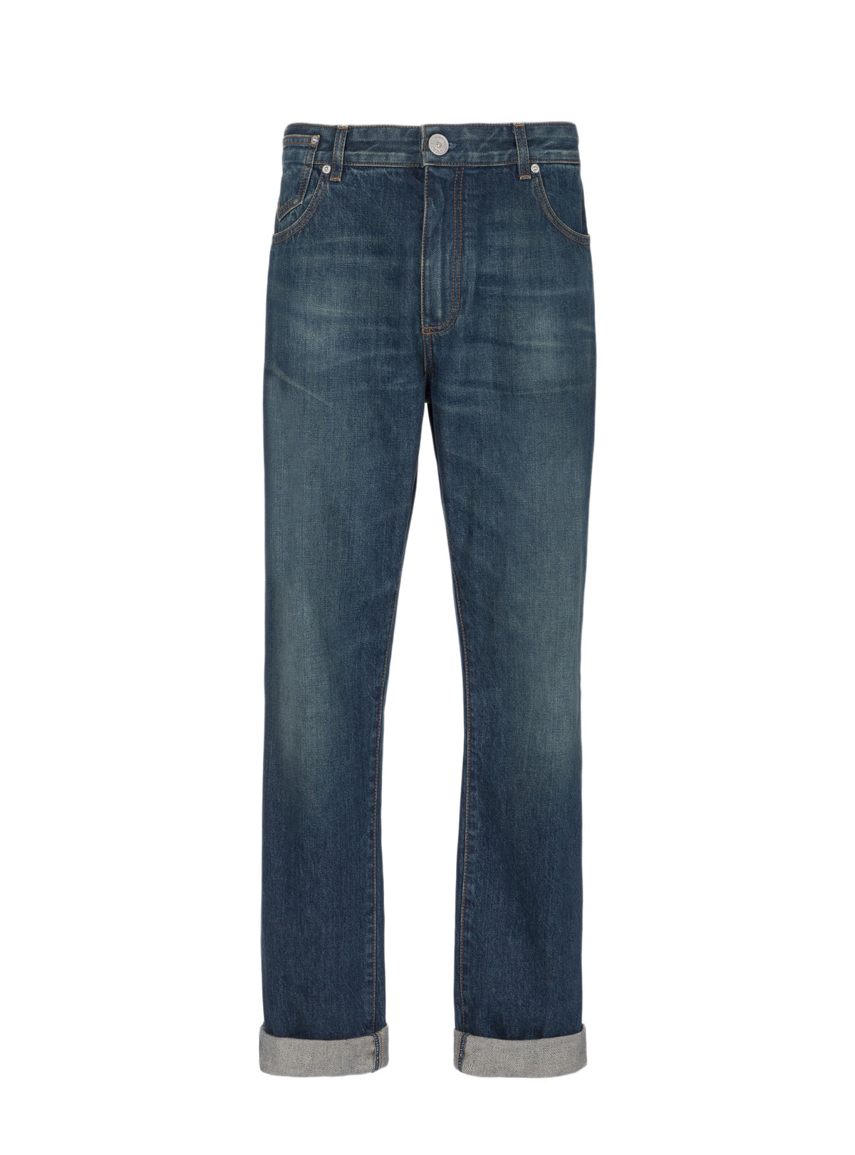 Pantalon droit vintage en denim - Bleu Jean Brut