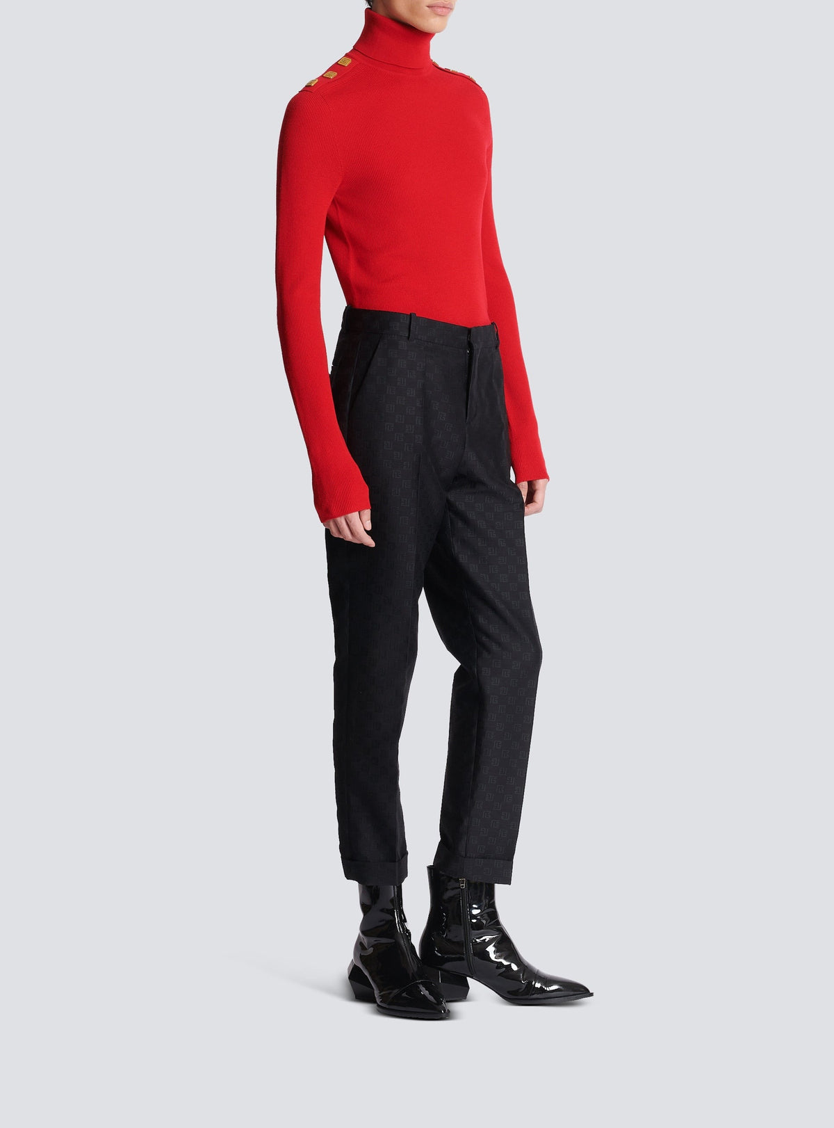 Pantalon droit mini monogramme en laine - Noir & Noir