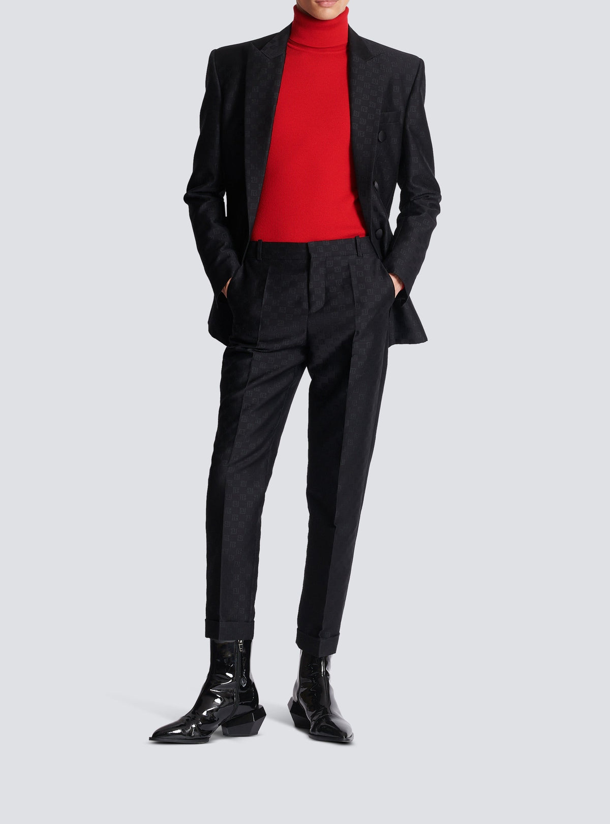 Pantalon droit mini monogramme en laine - Noir & Noir