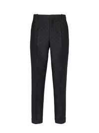 Pantalon droit mini monogramme en laine - Noir & Noir