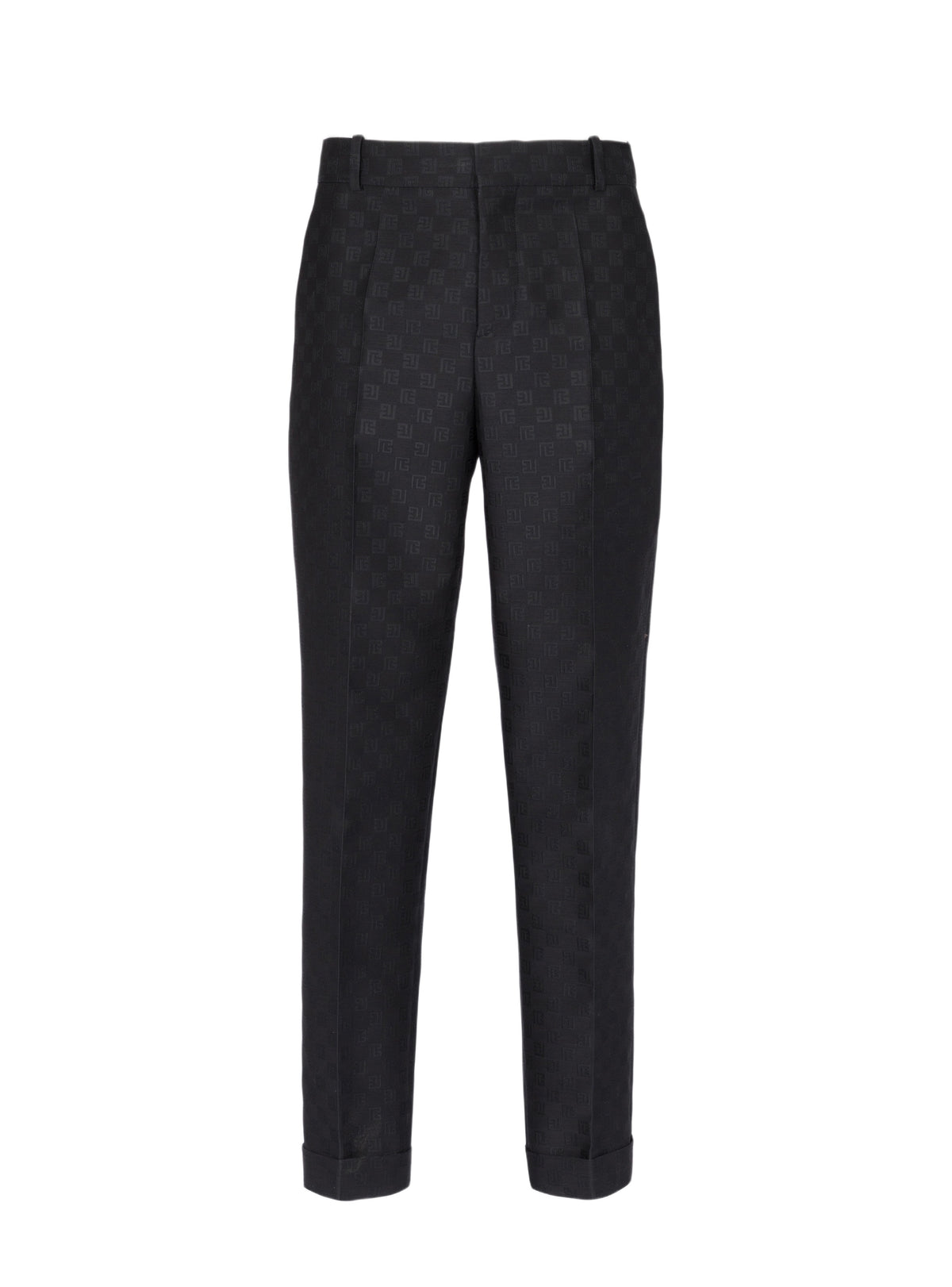 Pantalon droit mini monogramme en laine - Noir & Noir