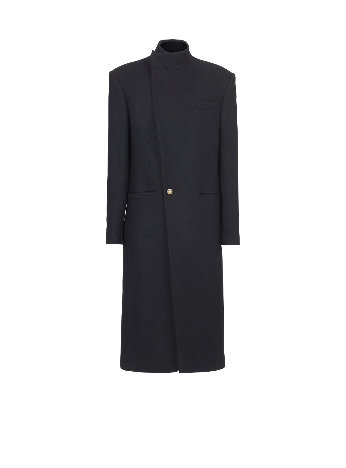 Manteau officier 1 bouton en laine - Noir