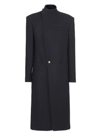 Manteau officier à simple boutonnage en laine - Noir