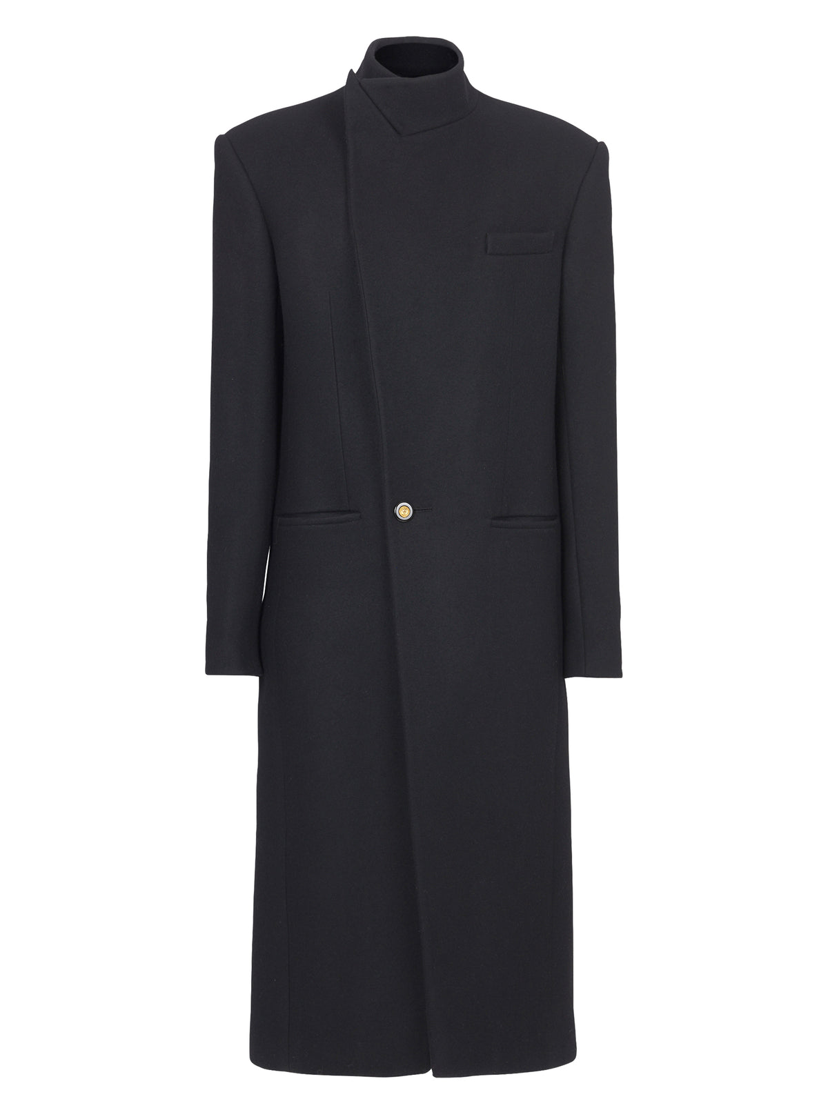 Manteau officier à simple boutonnage en laine - Noir