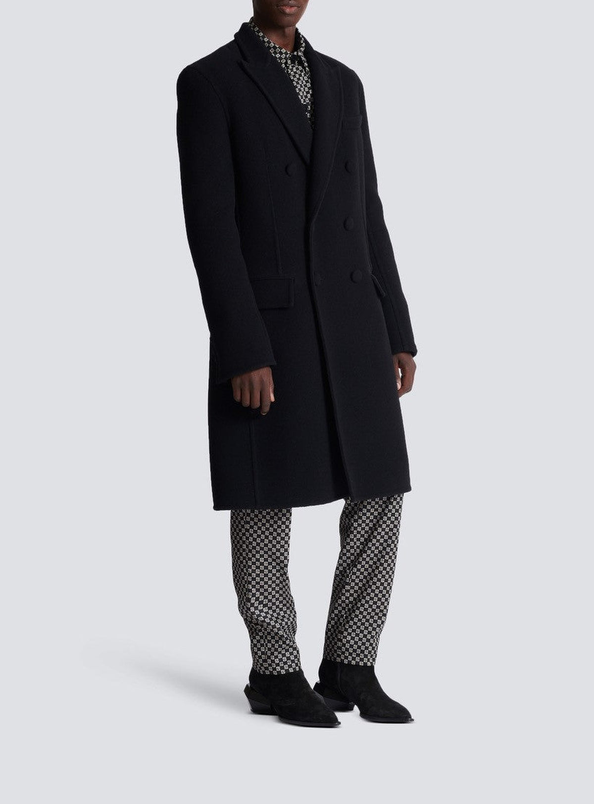 Manteau à double boutonnage en laine et cachemire - Noir