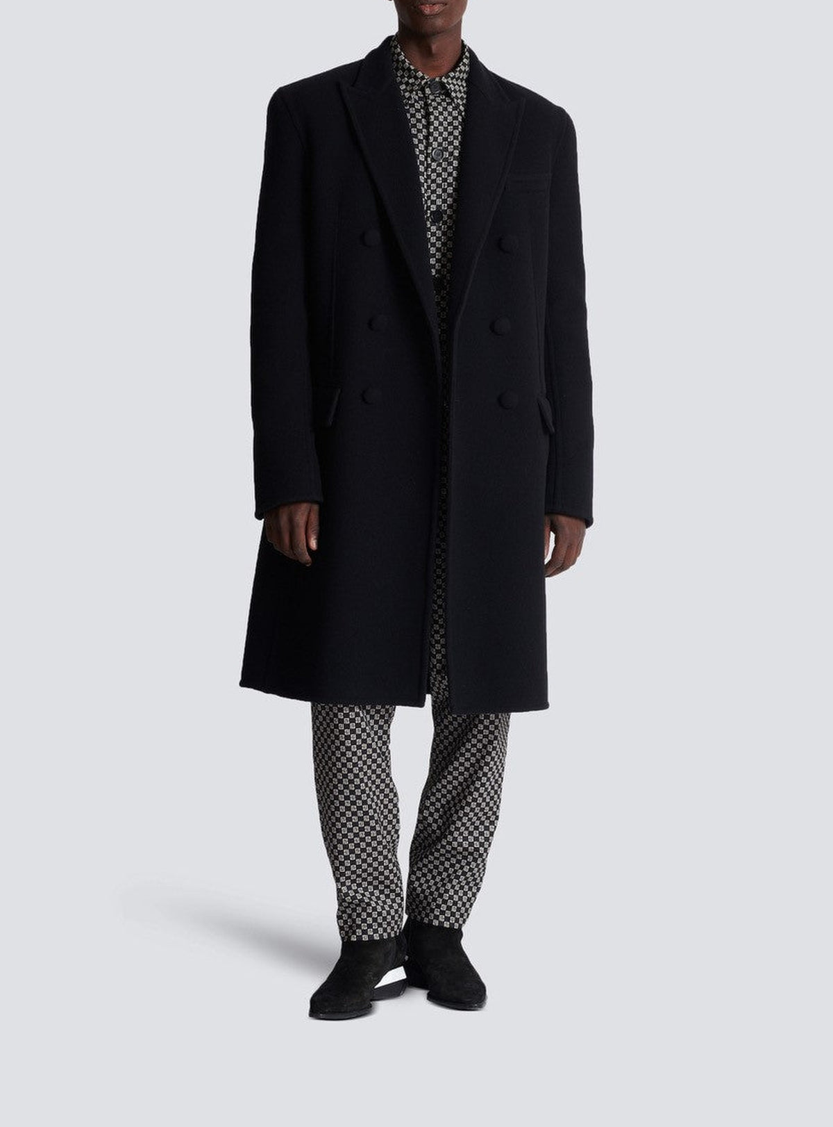 Manteau à double boutonnage en laine et cachemire - Noir