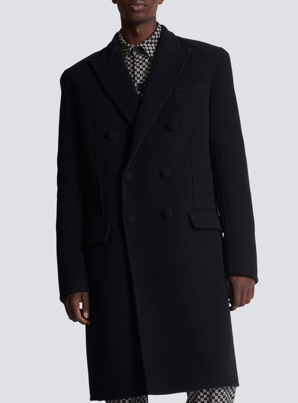 Manteau à double boutonnage en laine et cachemire - Noir