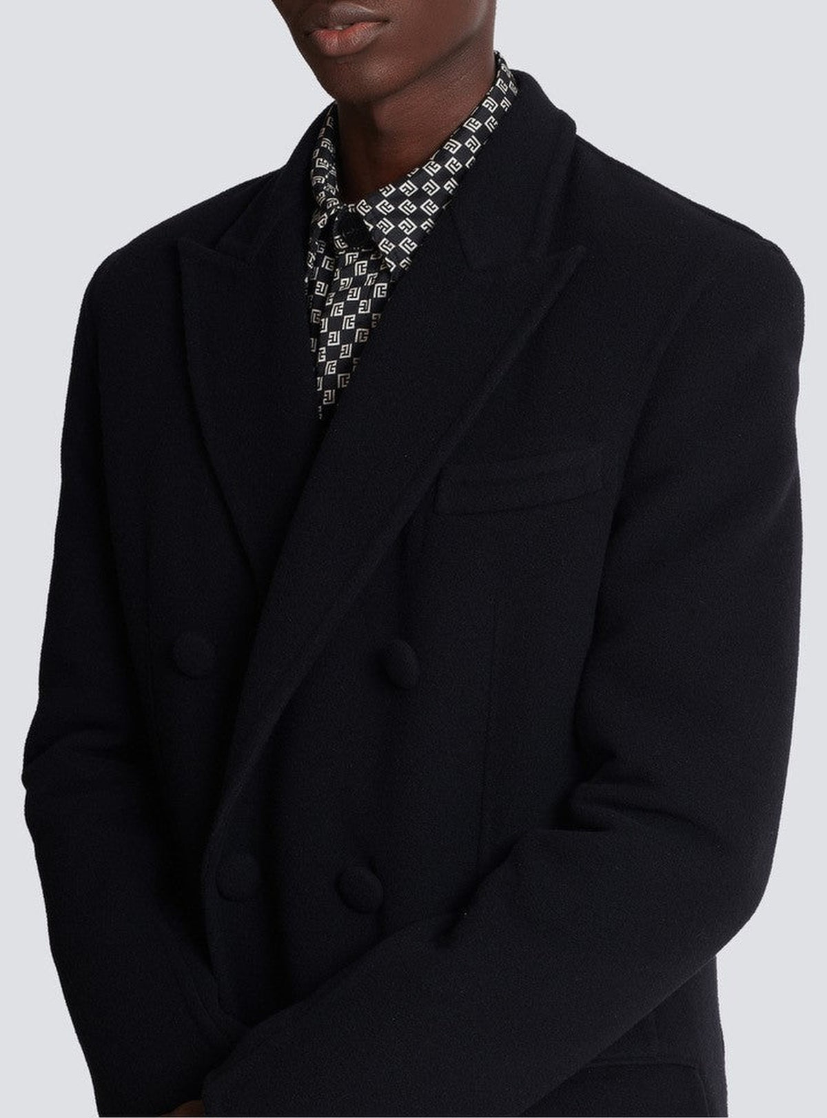 Manteau à double boutonnage en laine et cachemire - Noir