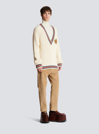 Pull tricoté avec écusson - Blanc