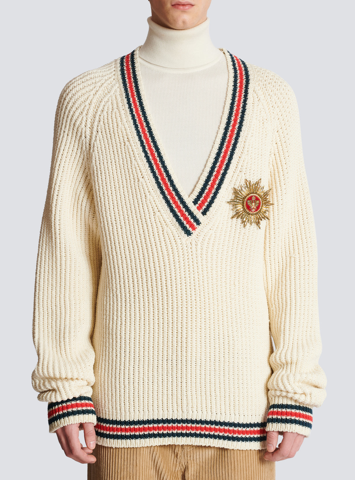 Pull tricoté avec écusson - Blanc