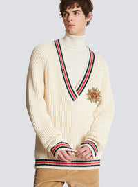 Pull tricoté avec écusson - Blanc